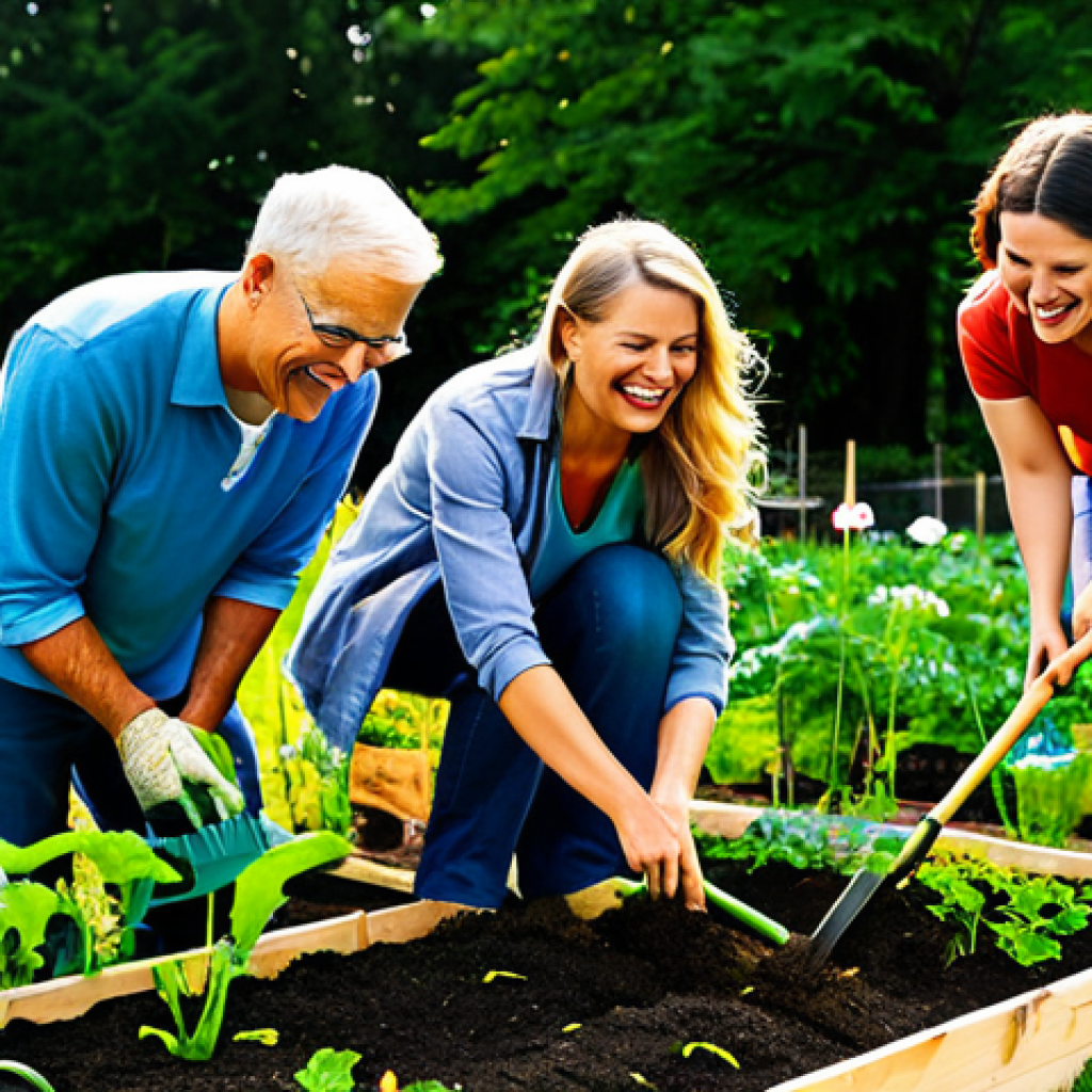 **

"A diverse group of fully clothed individuals are depicted participating in a community gardening project. They are planting flowers and vegetables, laughing, and helping each other. The scene is bathed in warm sunlight, emphasizing growth and collaboration. The garden is lush and vibrant. Appropriate attire, family-friendly, safe for work, perfect anatomy, natural proportions, professional photography, high quality."

**