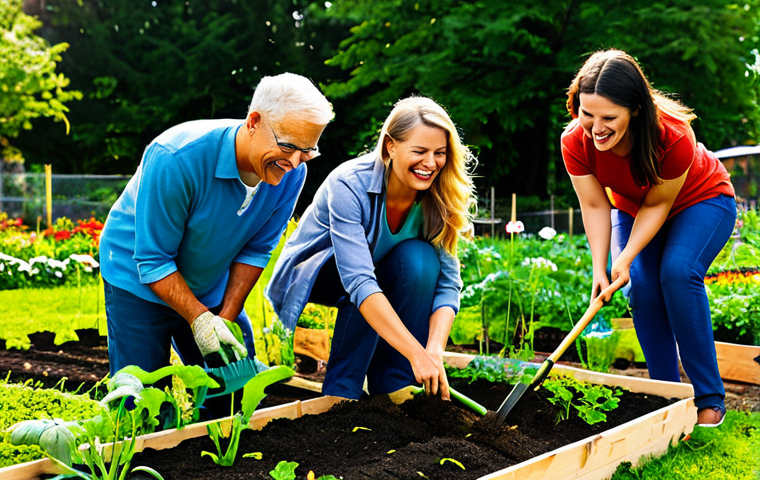 **
"A diverse group of fully clothed individuals are depicted participating in a community gardening project. They are planting flowers and vegetables, laughing, and helping each other. The scene is bathed in warm sunlight, emphasizing growth and collaboration. The garden is lush and vibrant. Appropriate attire, family-friendly, safe for work, perfect anatomy, natural proportions, professional photography, high quality."
**