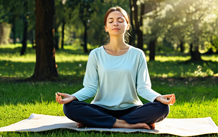 Mindfulness & Emotional Acceptance**
A woman sitting peacefully in a park, fully clothed in comfortable, modest clothing. She is practicing mindfulness meditation with eyes closed. The background shows a serene nature scene with soft sunlight. Perfect anatomy, correct proportions, well-formed hands, proper finger count, natural pose, safe for work, appropriate content, fully clothed, professional, family-friendly.
**