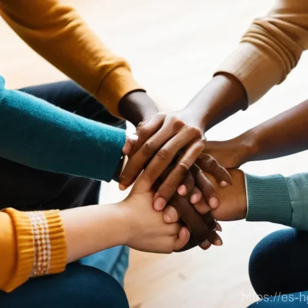 회복탄력성을 위한 지속적인 경험 공유 - **Image Prompt: Weaving Bonds of Connection and Support**
"A diverse group of adults, dressed in...