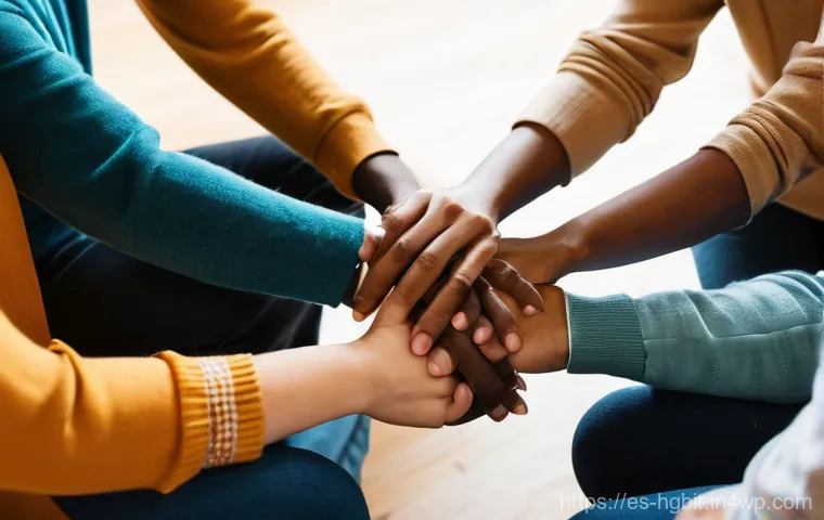 회복탄력성을 위한 지속적인 경험 공유 - **Image Prompt: Weaving Bonds of Connection and Support**
    "A diverse group of adults, dressed in...