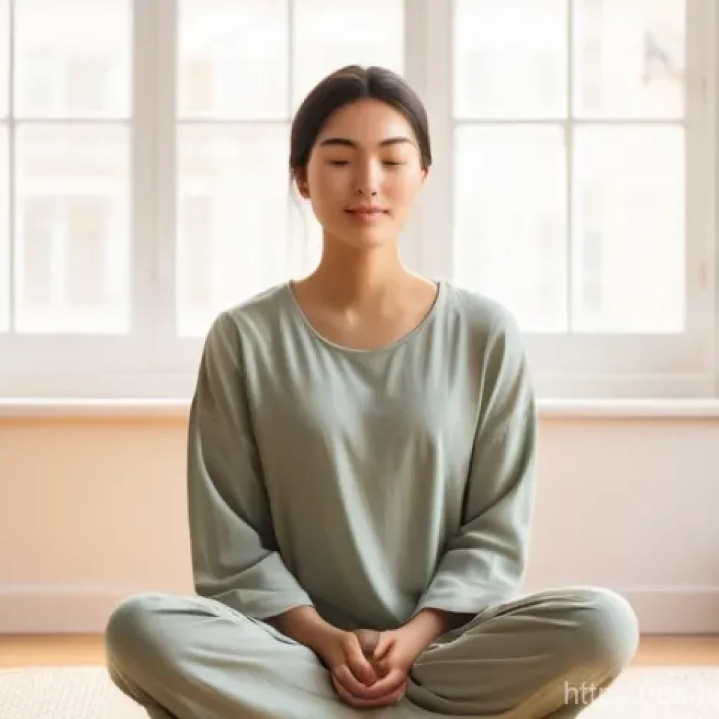 정신적 회복탄력성 증진 방법 - **"A young adult, gender-neutral, with a calm and serene expression, sitting comfortably in a well-l...