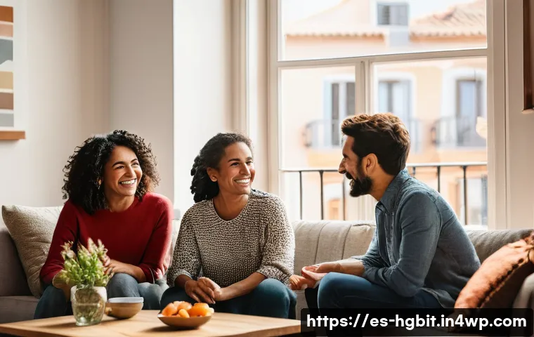 회복탄력성을 높이는 적절한 목표 설정 - A warm, inviting scene of a diverse group of Spanish-speaking adults gathered in a cozy living room,...