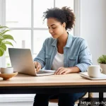 Home 22 스트레스 관리와 회복탄력성의 관계 - A serene home office scene in a bright, organized room with soft natural light filtering through a w...