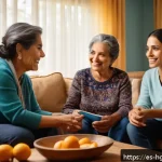 Home 19 회복탄력성을 높이는 가족의 역할 - A warm, cozy family living room scene featuring a multi-generational Hispanic family actively engage...
