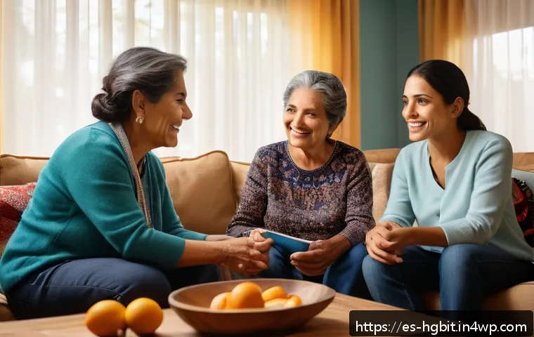 회복탄력성을 높이는 가족의 역할 - A warm, cozy family living room scene featuring a multi-generational Hispanic family actively engage...