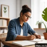 Home 18 회복탄력성 강화를 위한 실패의 긍정적 측면 - A thoughtful young Hispanic professional sitting at a modern desk in a cozy home office, journaling ...