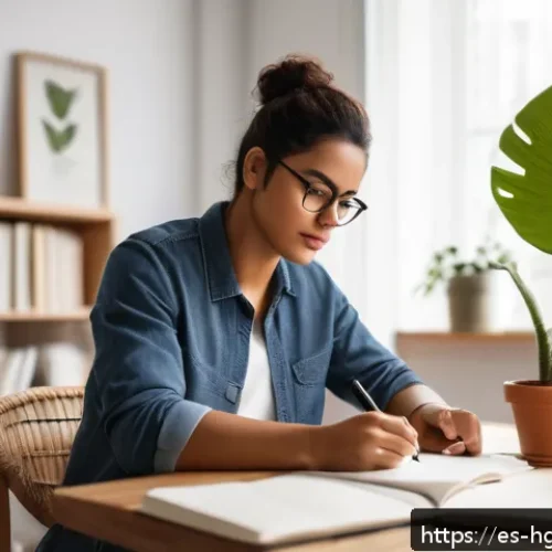 Home 30 회복탄력성 강화를 위한 실패의 긍정적 측면 - A thoughtful young Hispanic professional sitting at a modern desk in a cozy home office, journaling ...