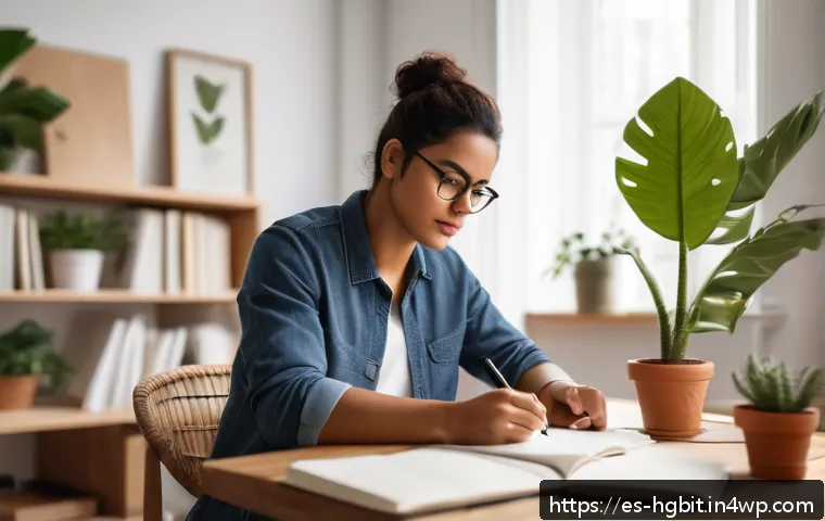 회복탄력성 강화를 위한 실패의 긍정적 측면 - A thoughtful young Hispanic professional sitting at a modern desk in a cozy home office, journaling ...
